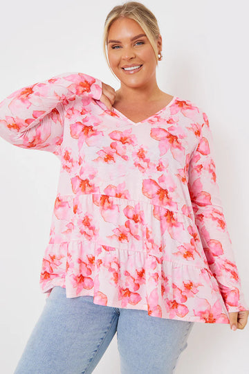 FLORAL TIERED JERSEY SMOCK TOP